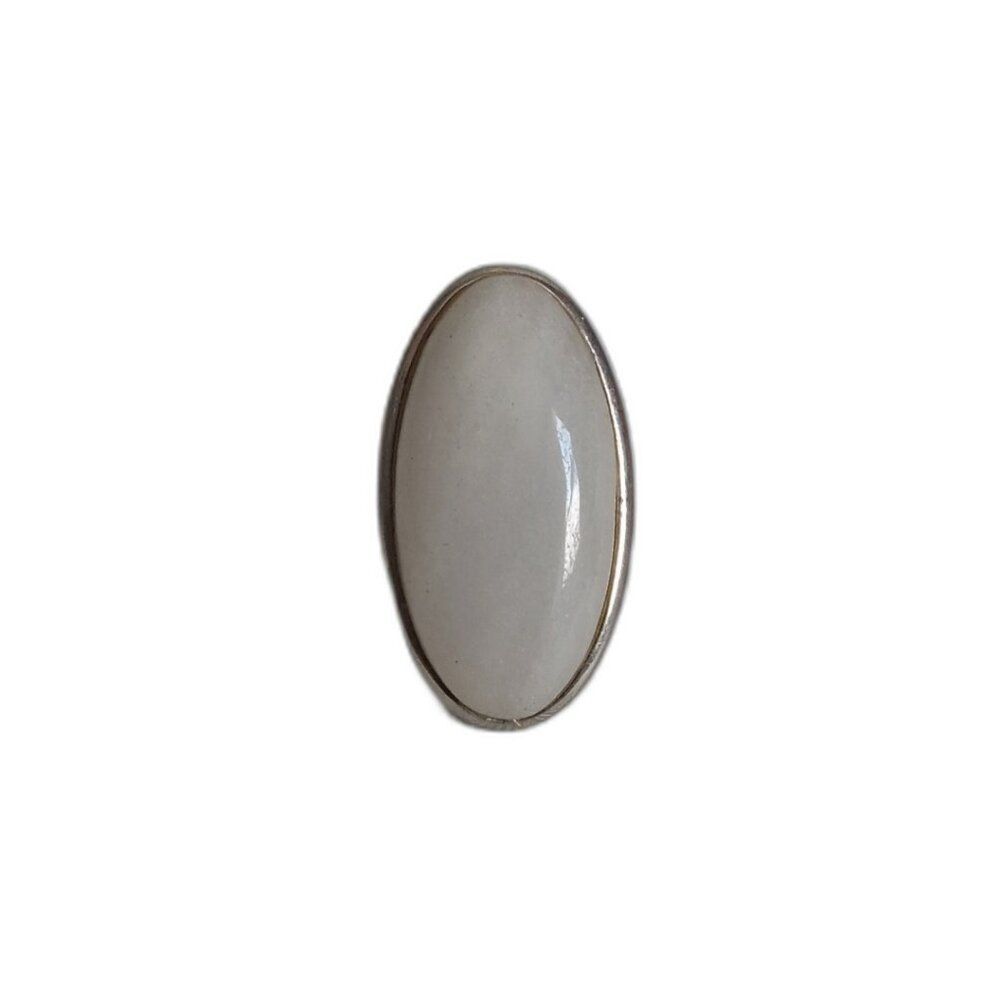 Gold Toned Metal Band Heavyweight White Oval Stone Statement Ring Fair Condition